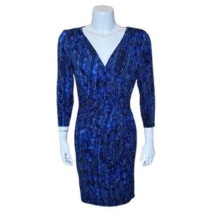 Lauren Ralph Lauren Jersey Sheath Dress 10 Blue Geometric Print